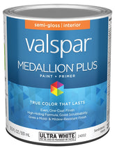 Valspar Medallion Plus 2700 028.0024002.005 Latex Paint, Acrylic Base, Semi-Gloss Sheen, Ultra White Base, 1 qt